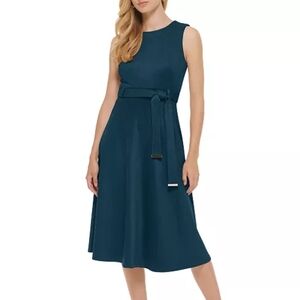 Calvin Klein Women's Faux-Suede Belted Midi Dress with Belt